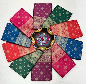 Rama silk blend jacuard work festival saree with unstitched blouse piece 5