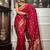 Red silk blend jacuard work festival saree with unstitched blouse piece