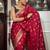Red silk blend jacuard work festival saree with unstitched blouse piece
