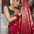 Red silk blend jacuard work festival saree with unstitched blouse piece