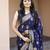 Navy blue silk blend jacuard work festival saree with unstitched blouse piece
