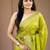 Parrot green silk blend jacuard work festival saree with unstitched blouse piece