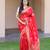 Red silk blend jacuard work festival saree with unstitched blouse piece