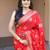 Red silk blend jacuard work festival saree with unstitched blouse piece