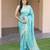 Sea green silk blend jacuard work festival saree with unstitched blouse piece
