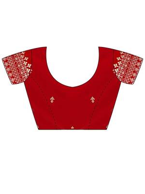 Red Embellished Zari Satin Heavy Work Saree 6
