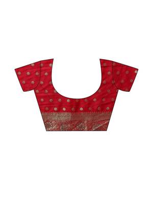 Red Embellished Banarasi Silk Blend Saree With Blouse Piece 7