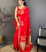 Ethnic Motifs Zari Art Silk Heavy Work Banarasi Sarees With Blouse 