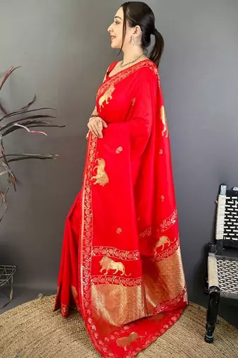 Ethnic Motifs Zari Art Silk Heavy Work Banarasi Sarees With Blouse 