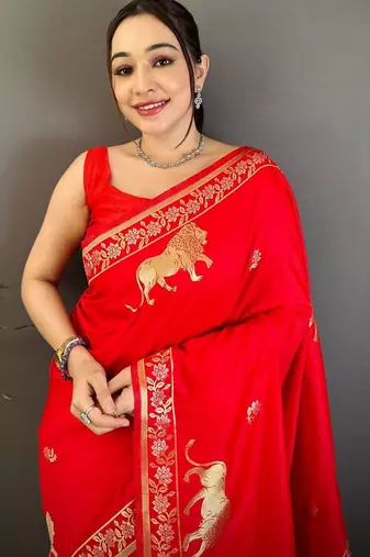 Ethnic Motifs Zari Art Silk Heavy Work Banarasi Sarees With Blouse 
