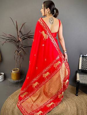 Ethnic Motifs Zari Art Silk Heavy Work Banarasi Sarees With Blouse  4
