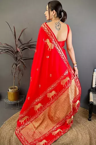 Ethnic Motifs Zari Art Silk Heavy Work Banarasi Sarees With Blouse 