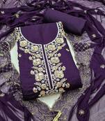 dark purple unstitched thread embroidery handwork with embroidered dupatta silk blend dress material
