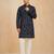 Boy's navy blue rayon printed knee length kurta and pyjama set