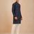 Boy's navy blue rayon printed knee length kurta and pyjama set