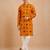 Boy's mustard rayon geometric print knee length kurta and pyjama set