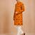 Boy's mustard rayon geometric print knee length kurta and pyjama set