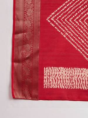 Women Red Silk Blend Ethnic Printed Fastive Wear Saree With Matching Blouse 6