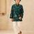 Boy's dark green muslin floral print thaigh length kurta and wide leg pant