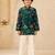 Boy's dark green muslin floral print thaigh length kurta and wide leg pant