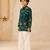 Boy's dark green muslin floral print thaigh length kurta and wide leg pant