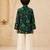 Boy's dark green muslin floral print thaigh length kurta and wide leg pant