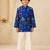 Boy's blue muslin floral print thaigh length kurta and wide leg pant