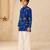 Boy's blue muslin floral print thaigh length kurta and wide leg pant