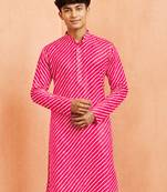 Boy's pink cotton striped knee length kurta