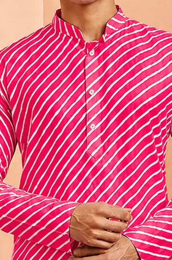 Boy's pink cotton striped knee length kurta