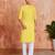 Boy's yellow cotton printed knee length kurta