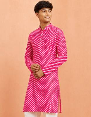Boy's pink cotton striped knee length kurta 3