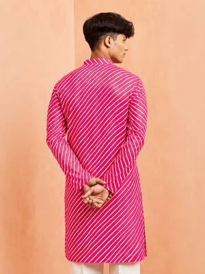 Boy's pink cotton striped knee length kurta 4