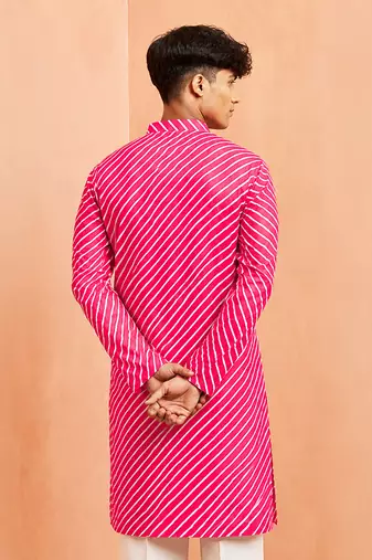 Boy's pink cotton striped knee length kurta