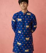 Boy's blue rayon digital print knee length kurta