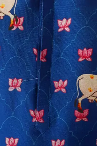 Boy's blue rayon digital print knee length kurta
