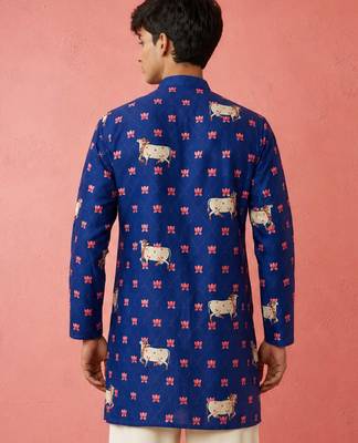 Boy's blue rayon digital print knee length kurta 4
