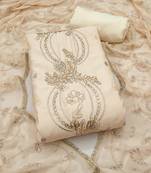 white unstitched thread embroidery handwork with embroidered dupatta silk blend dress material