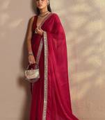 Red Solid Saree With Unstitched Blouse Piece