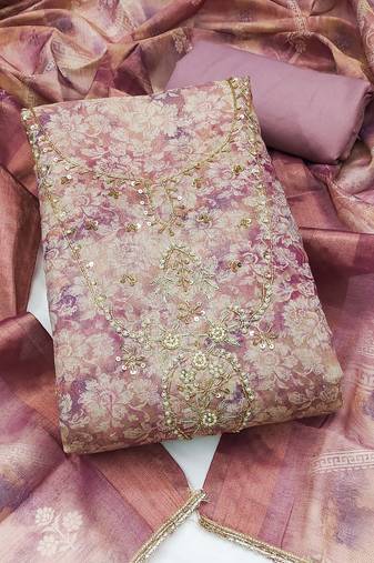 multi unstitched shimmer print handwork with printed dupatta linen dress material