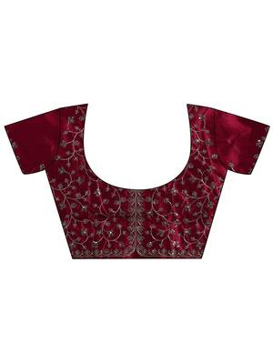 Red Solid Saree With Unstitched Blouse Piece 7