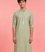 Boy's light green rayon embroidered knee length kurta