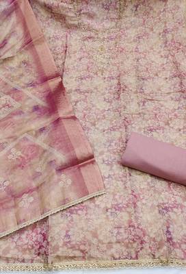 multi unstitched shimmer print handwork with printed dupatta linen dress material 2