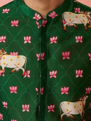 Boy's green rayon digital print knee length kurta 2