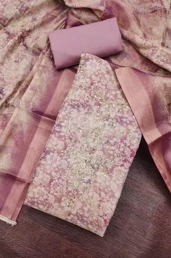 multi unstitched shimmer print handwork with printed dupatta linen dress material