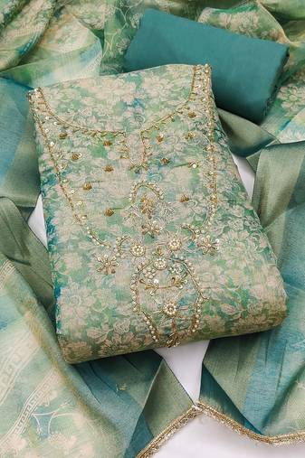 multi unstitched shimmer print handwork with printed dupatta linen dress material