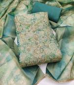 multi unstitched shimmer print handwork with printed dupatta linen dress material