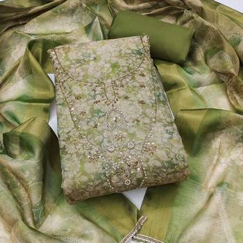 multi unstitched shimmer print handwork with printed dupatta linen dress material 1