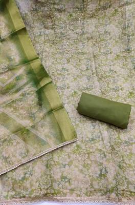 multi unstitched shimmer print handwork with printed dupatta linen dress material 2