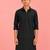 Boy's black fine satin solid knee length kurta